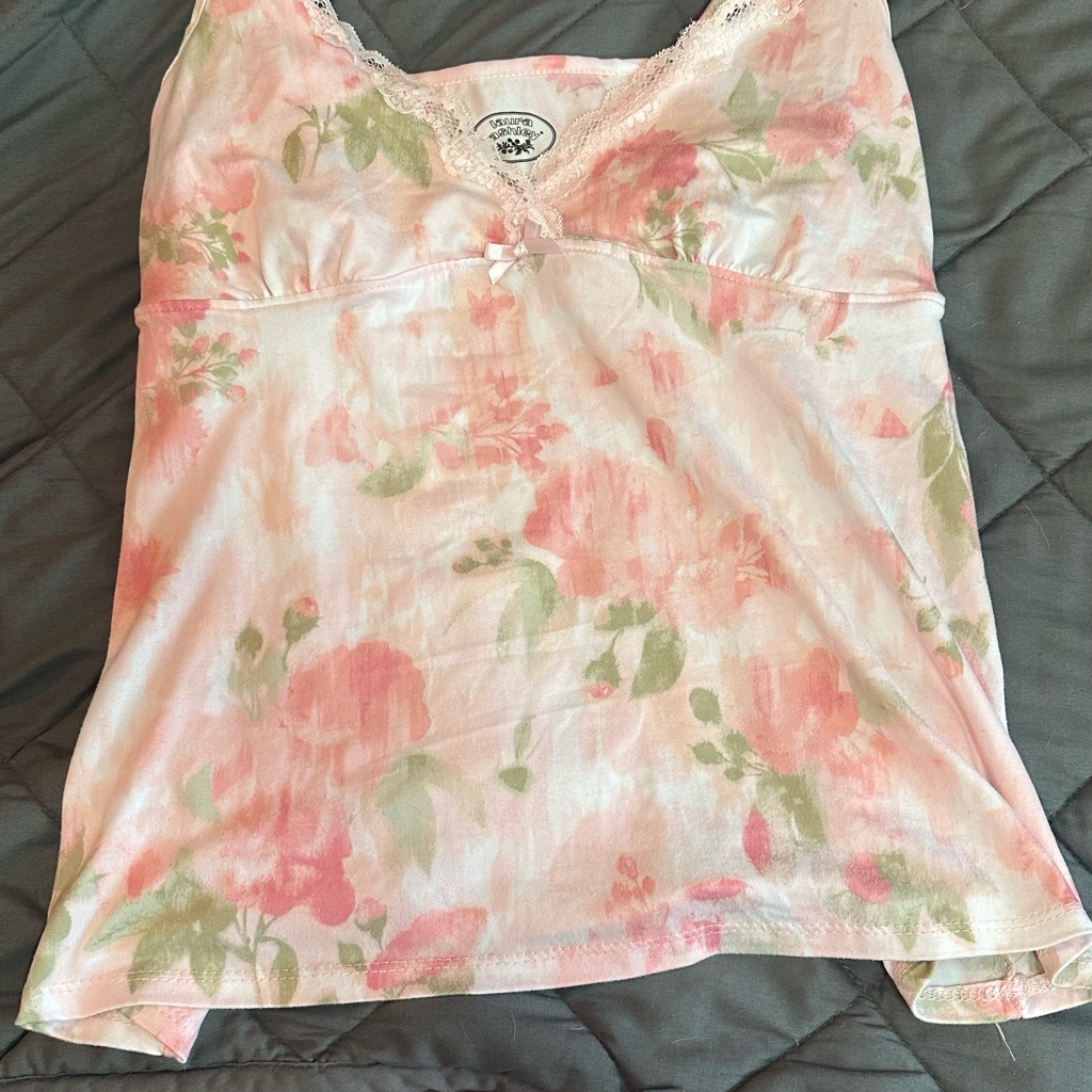Floral Pink And Green Lace Tank Top Camisole